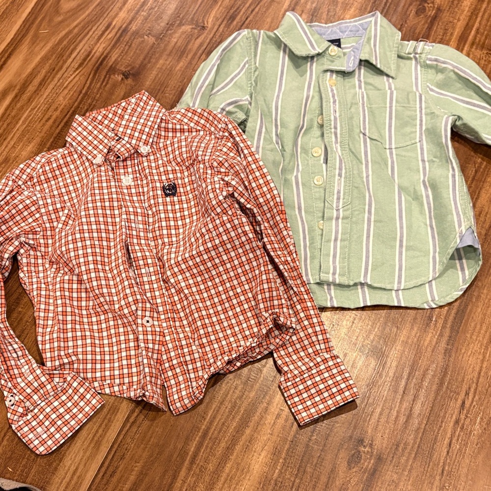 Cinch Kids Red Plaid and Green Striped Button Down Shirts
